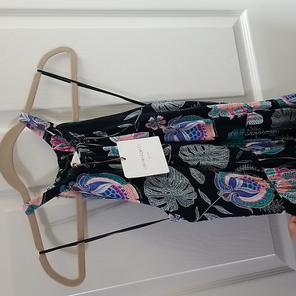 Cynthia Rowley Tropical Floral Print Maxi Dress, Black, XS